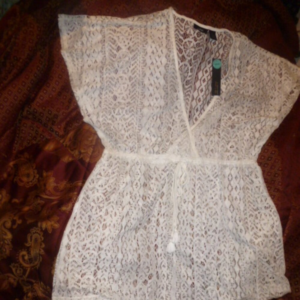 🤍 Apt. 9 Lace Tunic – Women’s X-Large | White Boho Beach & Whimsigoth Coverup